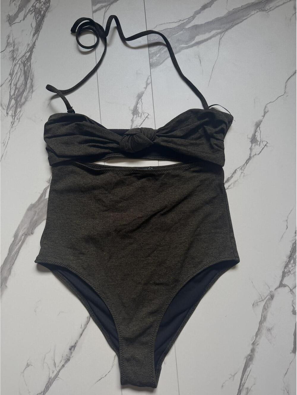 Zara Olive Green Twist Bandeau One-Piece Swimsuit